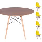 Conjunto Mesa Eames Imbuia 120cm + 4 Cadeiras Amarela