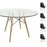 Conjunto Mesa Eames 120cm + 4 Cadeiras Wood - Preta