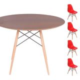 Conjunto Mesa Eames Imbuia 120cm + 4 Cadeiras Vermelha