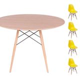 Conjunto Mesa Eames Freijó 90cm + 4 Cadeiras Amarela