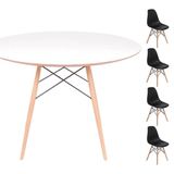 Conjunto Mesa Eames Branca 90cm + 4 Cadeiras Preta