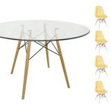 Conjunto Mesa Eames 90cm + 4 Cadeiras Eames Amarela