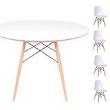 Conjunto Mesa Eames Branca 90cm + 4 Cadeiras Branca