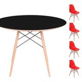 Conjunto Mesa Eames Preta 90cm + 4 Cadeiras Vermelha