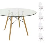 Conjunto Mesa Eames 90cm + 4 Cadeiras Eames Branca