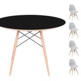 Conjunto Mesa Eames Preta 120cm + 4 Cadeiras Cinza