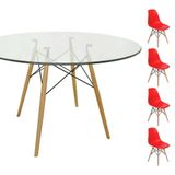 Conjunto Mesa Eames 90cm + 4 Cadeiras Vermelha