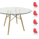 Conjunto Mesa Eames 120cm + 4 Cadeiras Botonê - Vermelha