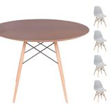 Conjunto Mesa Eames Imbuia 90cm + 4 Cadeiras Cinza