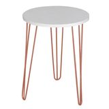 Mesa Apoio Tampo Mdf Branco 45cm Pé De Ferro Metal Rosa