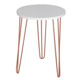 Mesa Apoio Tampo Mdf Branco 45cm Pé De Ferro Metal Rosa