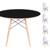 Conjunto Mesa Eames Preta 90cm + 4 Cadeiras Branca