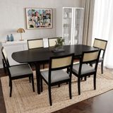 Conjunto Mesa Extensível Oval 6 Cadeira Madeira Maciça Encosto Telado Tiê Cabecasa Madeiramadeira