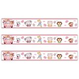 Kit 3 Faixas Decorativas Papel Parede Infantil Animais Carro Titulo Rosa