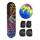 Skate Infantil Com Kit De Proteção E Bolsa Estampas Variadas