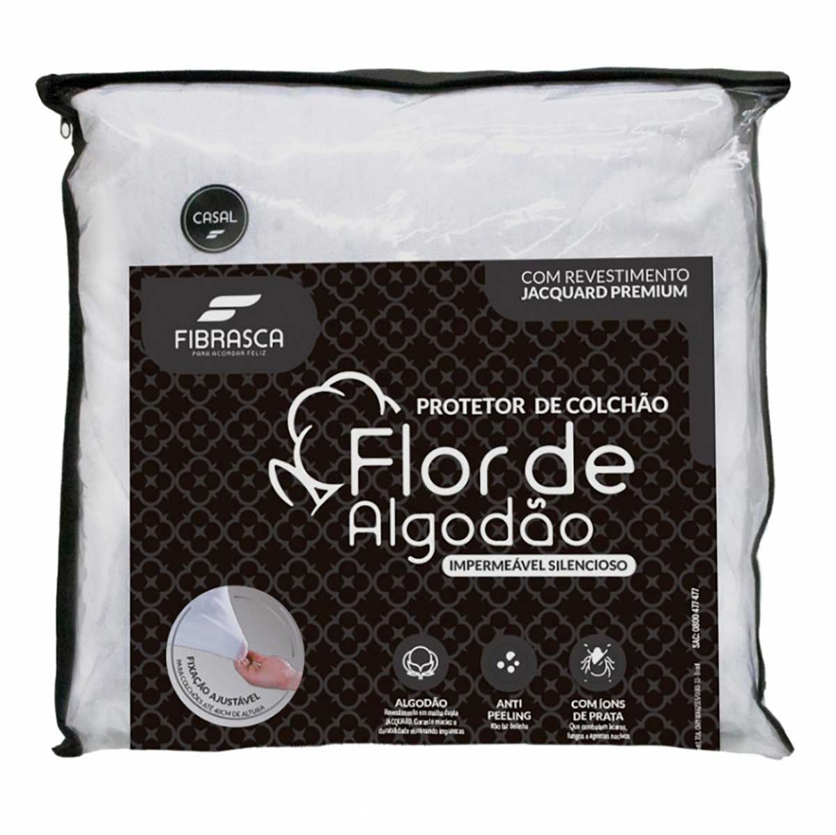 Protetor de Colchão Impermeável Silencioso King 193x203 cm Slip Flor de Algodão Fibrasca