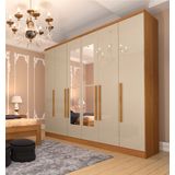 Guarda Roupa Casal com Espelho 6 Portas 4 Gavetas Veneza Tcil Móveis Cinamomo/off White