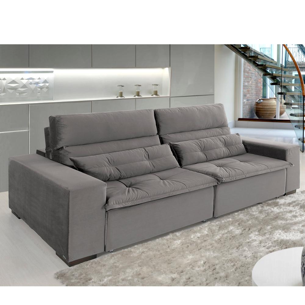 Sofá Retrátil e Reclinável Denken Essence 220cm - Cinza Menor preço em Sofá Retrátil e Reclinável Denken Essence 220cm - Cinza