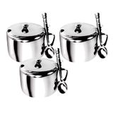 Kit 03 Açucareiro Inox Com Colher Para Sua Cozinha 250ml