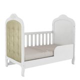 Berço Mini Cama com Capitonê Elô Peroba Móveis Branco BrilhoCorino Bege