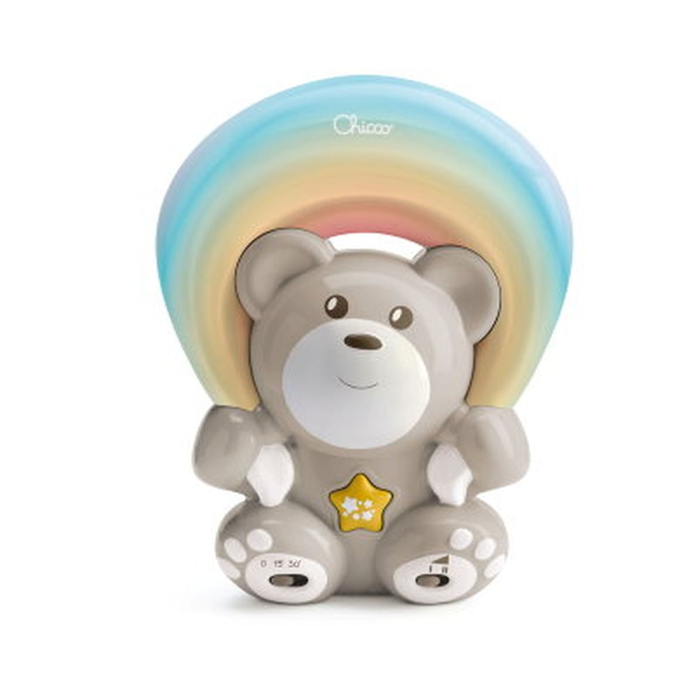 Projetor Infantil Arco Iris Chicco Luminaria Ursinho Rainbow Neutro Com Musicas Bege