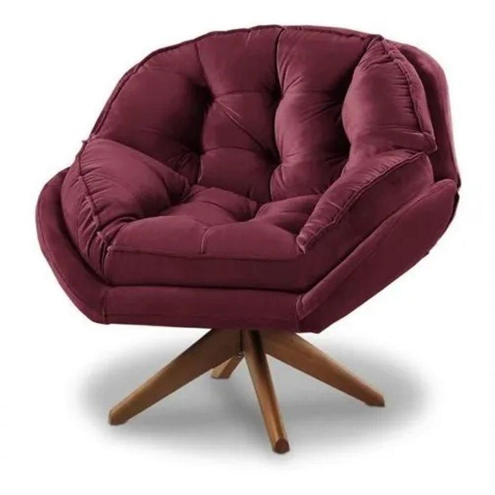 Poltrona Decorativa Califórnia Giratória Suede Bordo - Fm