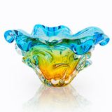 Centro De Mesa Cristal Murano Azul E Âmbar São Marcos 25cm