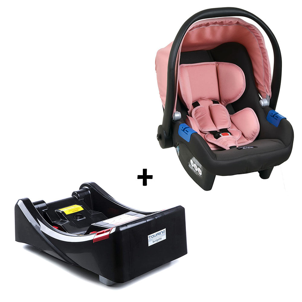 Conjunto Bebê Conforto Com Base Para Carro Burigotto Touring X De 0 Até 13 Kg Cinza E Rosa