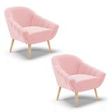 Kit 02 Poltronas Giovana Suede Rosa Bebê Natural