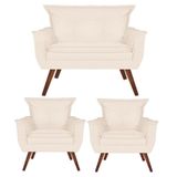 Kit 2 Poltronas E 1 Namoradeira Opala Suede Bege