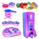 Kit Cozinha Infantil Menina Brinquedo Mercadinho Fogão 25pç