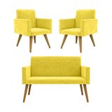Kit Namoradeira + 2 Poltronas Decorativas Amarelo