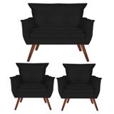 Kit 2 Poltronas E 1 Namoradeira Opala Suede Preto