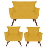 Kit 2 Poltronas E 1 Namoradeira Opala Suede Amarelo