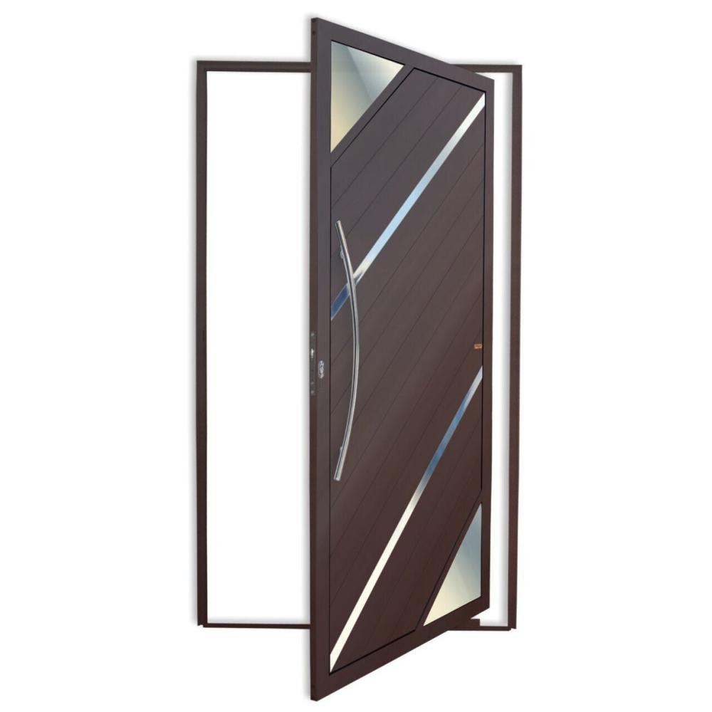 Porta de Alumínio Pivotante Lambril 210x120cm com Puxador Corten Super Oasis Brimak Corten