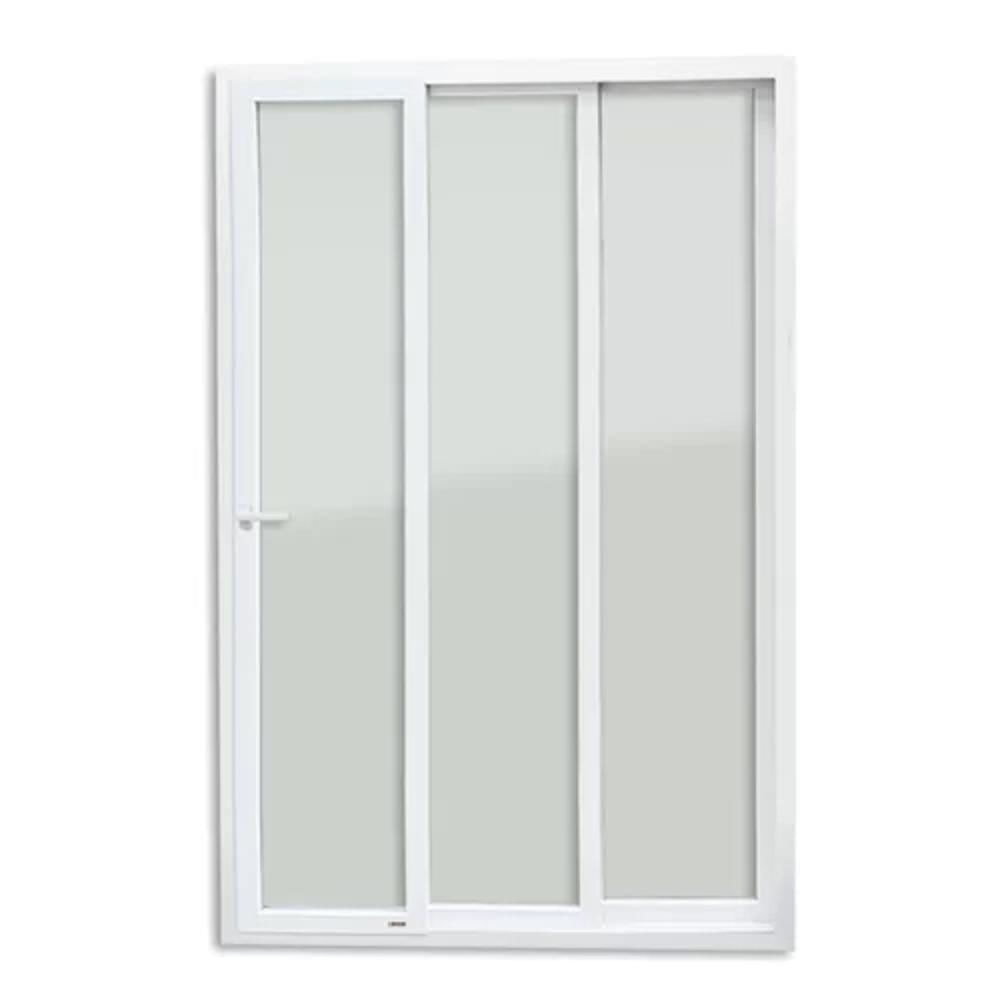 Porta de PVC de Correr 210x200cm Com 3 Folhas e Vidro liso Temperado Com Cremona ITEC Brimak Branco