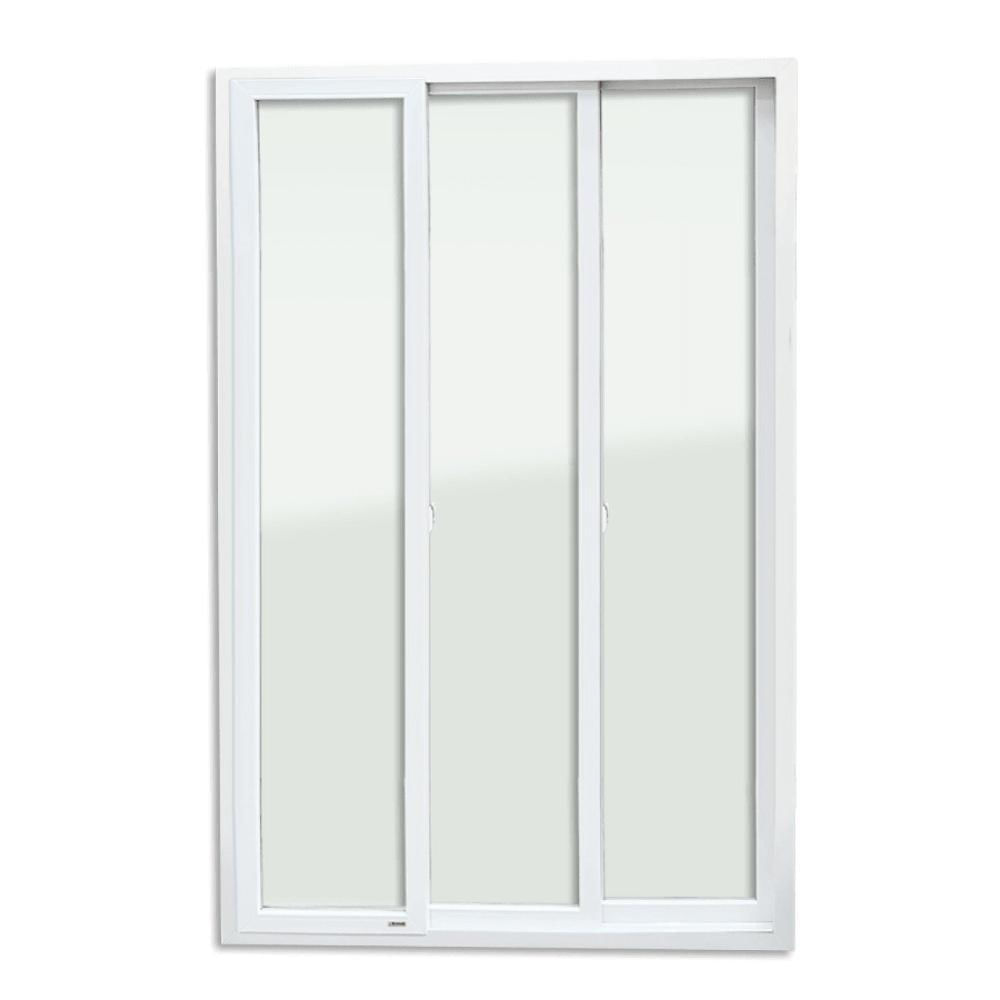 Porta de PVC de Correr 210x200cm Com 3 Folhas e Vidro liso Temperado ITEC Brimak Branco