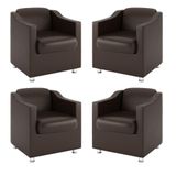 Kit 4 Poltronas Decorativas Para Recepção Courino Marrom