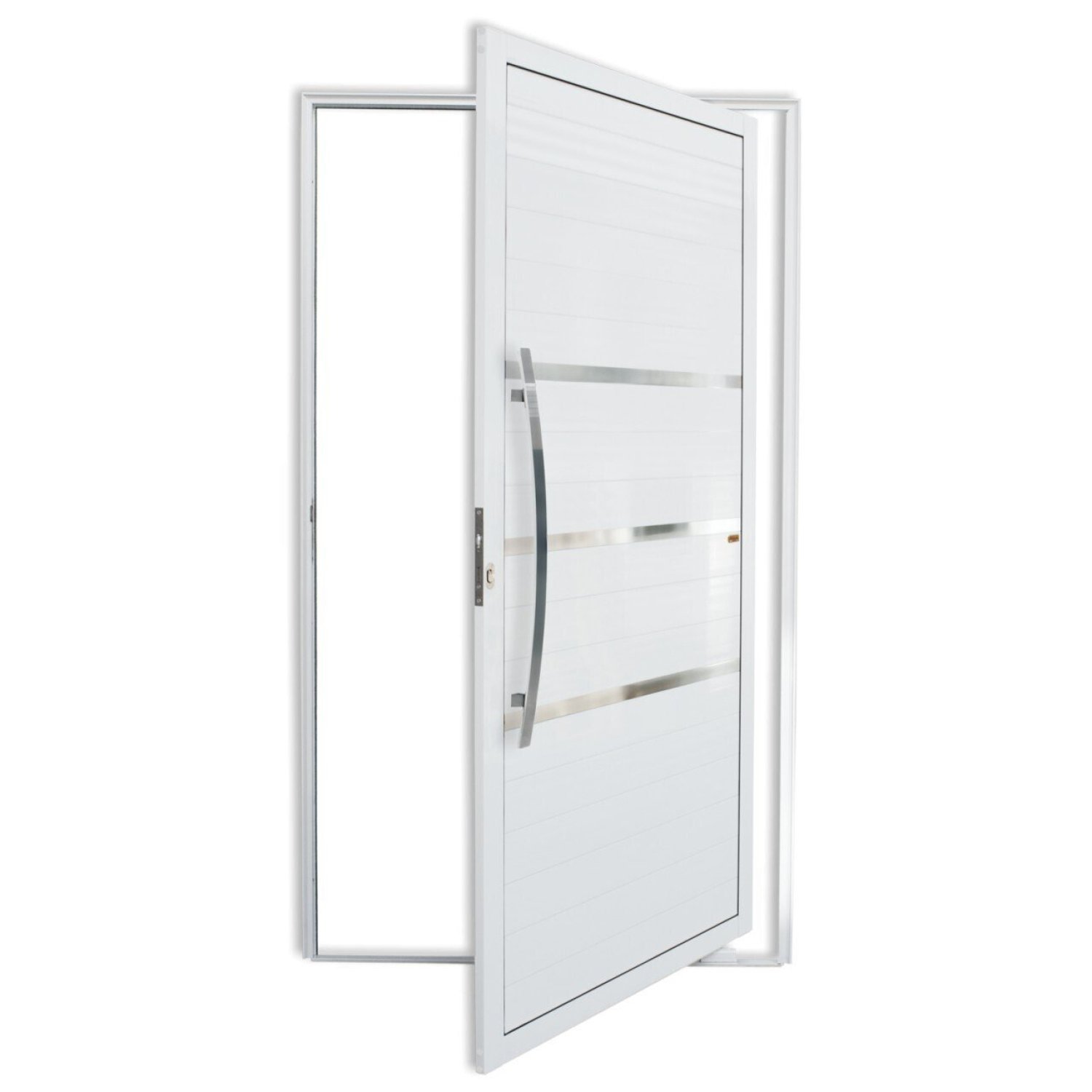 Porta De Alumínio Pivotante Lambri 210x120cm Com Puxador Evolution Super Brimak Branco