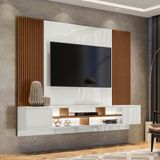 Rack Suspenso Lorena 2 Portas E Painel Lara C03 220 Cm- Doce Sonho Móveis Cor Laca Off White/caramelo