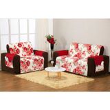 Protetor Sofa Estampado 3 E 2 Lugares - Floral Vermelho