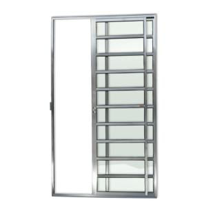 Porta de Alumínio de Correr 210x120cm 2 Folhas com Travessa e Vidro Liso Anodizado Super Brimak Brilhante