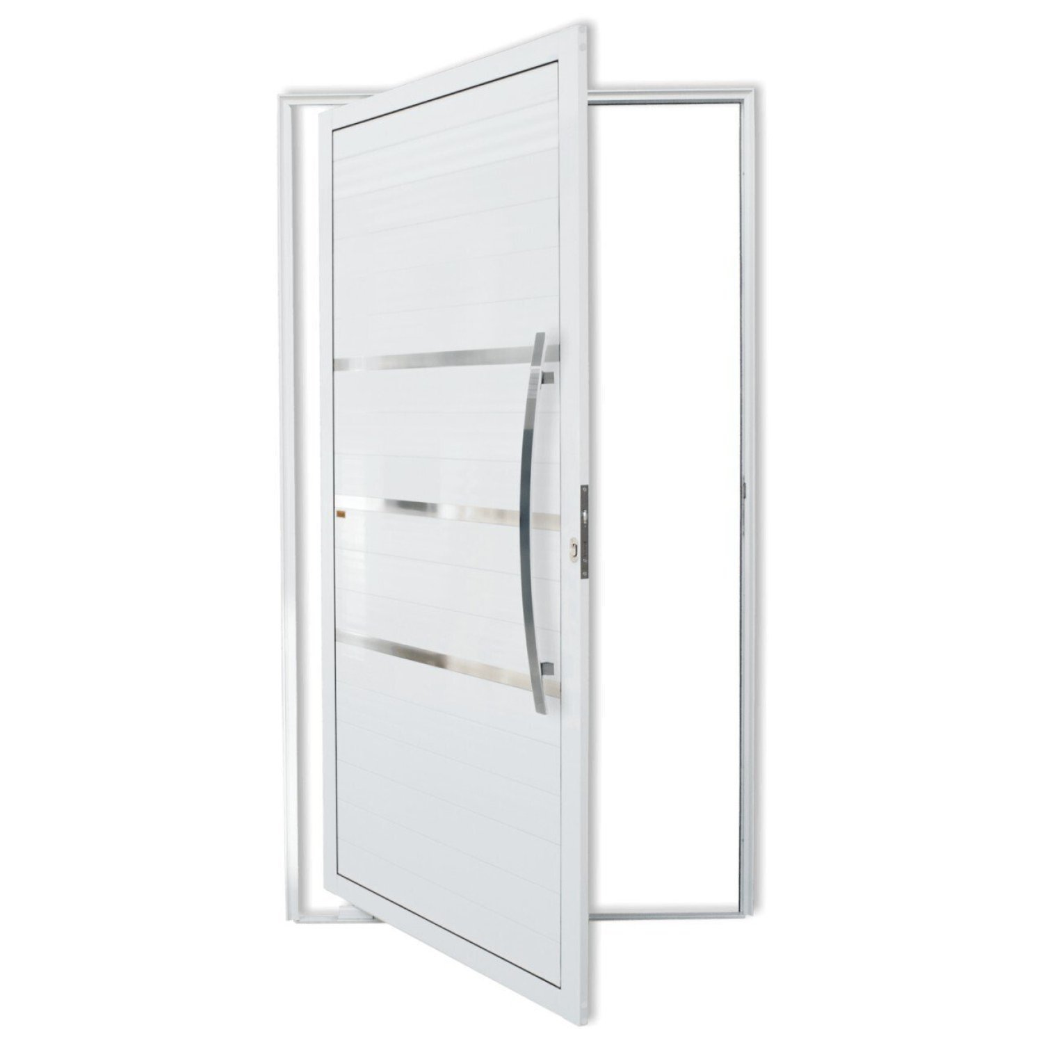 Porta De Alumínio Pivotante Lambri 210x120cm Com Puxador Evolution Super Brimak Branco