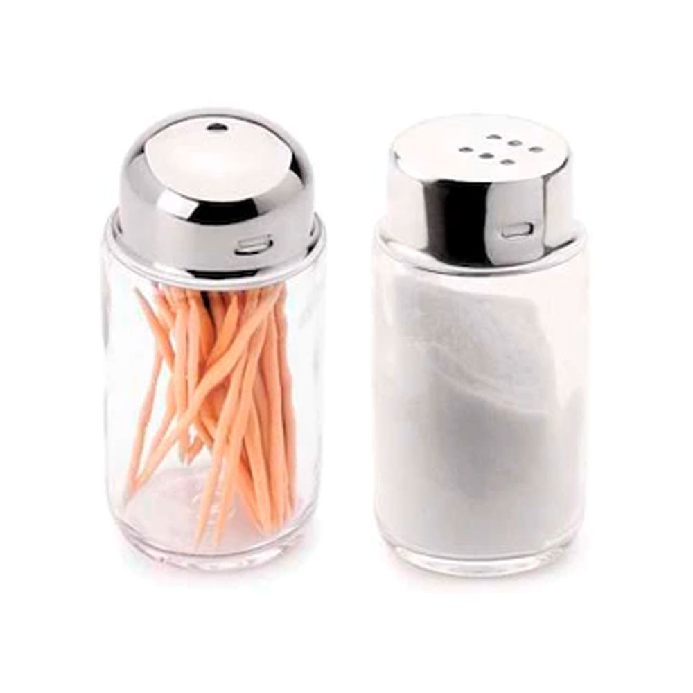 Saleiro E Paliteiro Forma 118 Em Vidro E Aço Inox