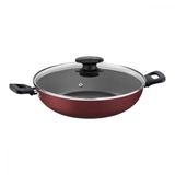 Wok Loreto Tampa De Vidro Vermelha 28cm