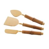 Conjunto Utensílios Wolff Queijo Cabo Bambu Aço Inox Dourado