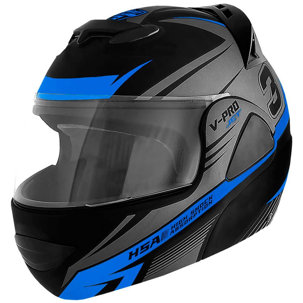 Capacete Moto Robocop Escamoteável Pro Tork V-pro Jet 3 Preto/azul Tam: 56