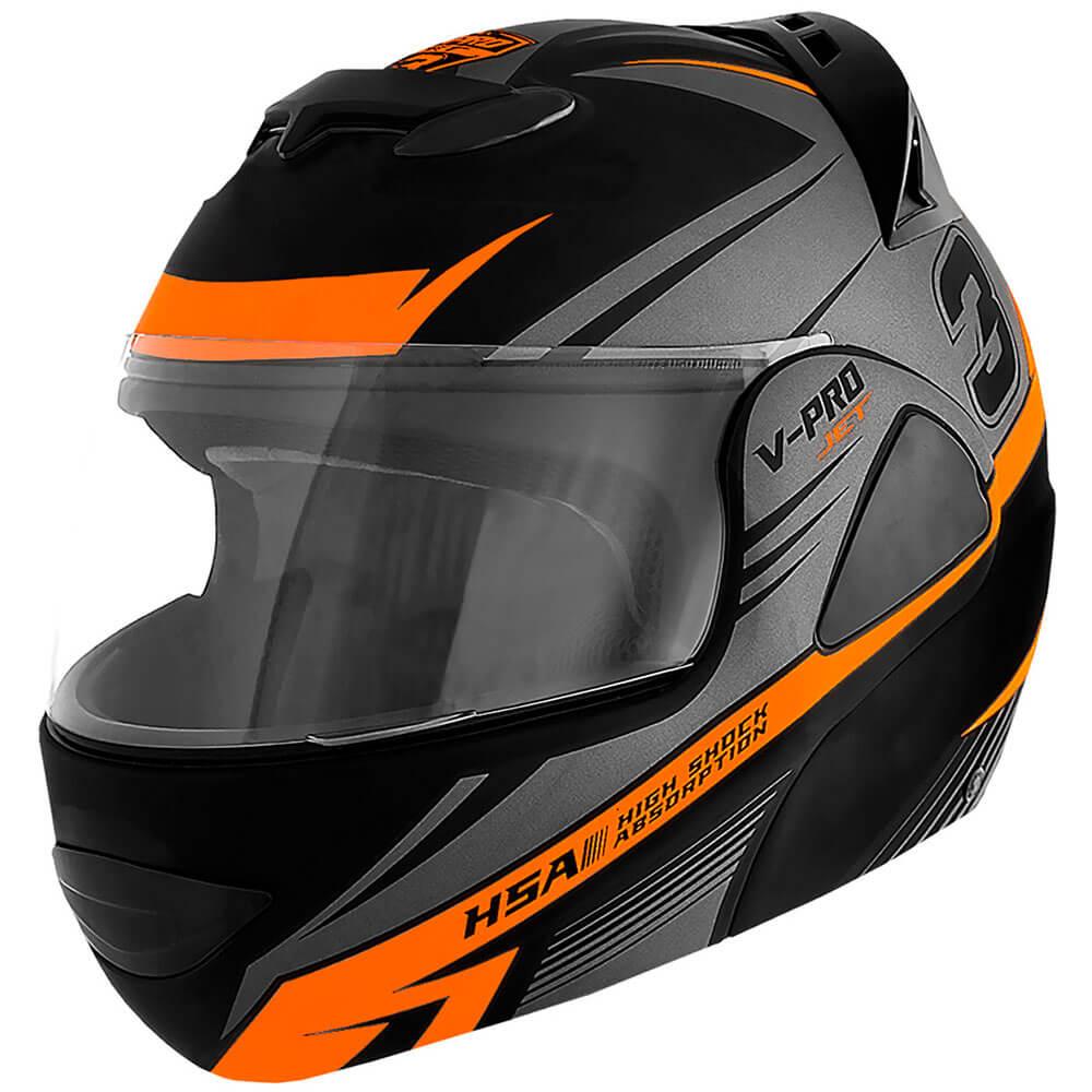 Capacete Moto Robocop Escamoteável Pro Tork V-pro Jet 3 Preto/laranja Tam: 56