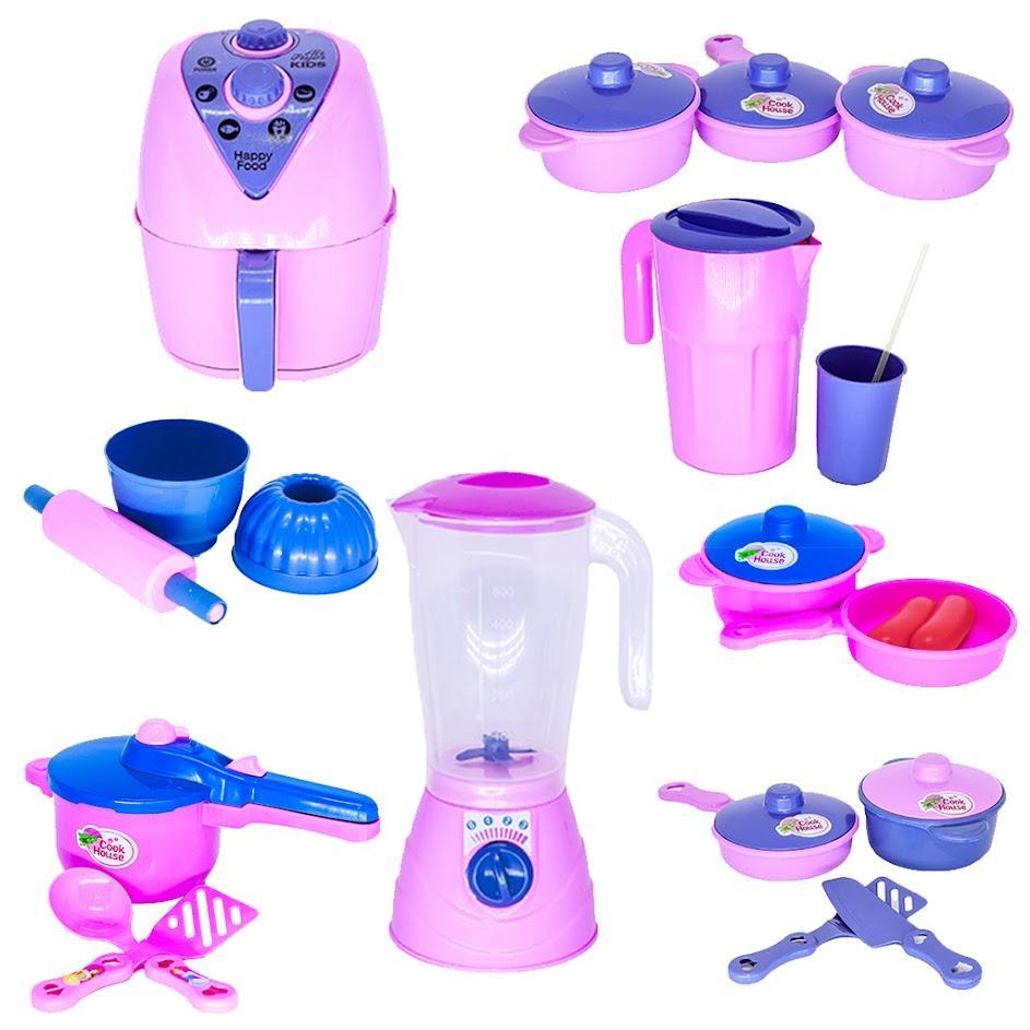 Brinquedo Cozinha Menina Jogo Panela Air Fryer Jarra 21pç