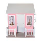 Casinha De Brinquedo Com Cercado E Cortinas Rosa/branco